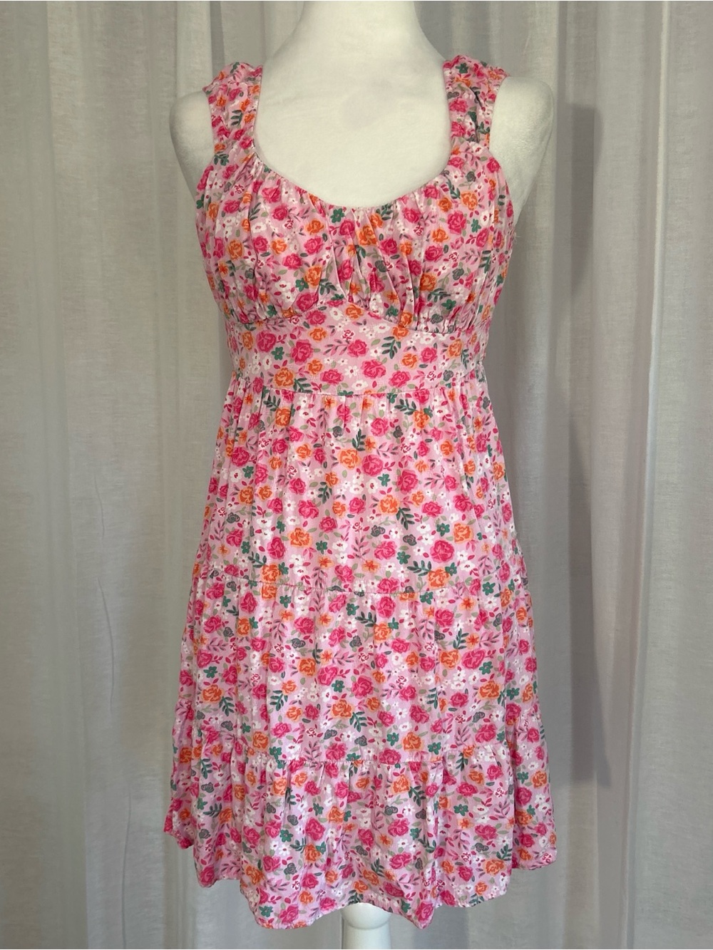 Derek Heart Pink Floral Ruffled Strap Mini Dress